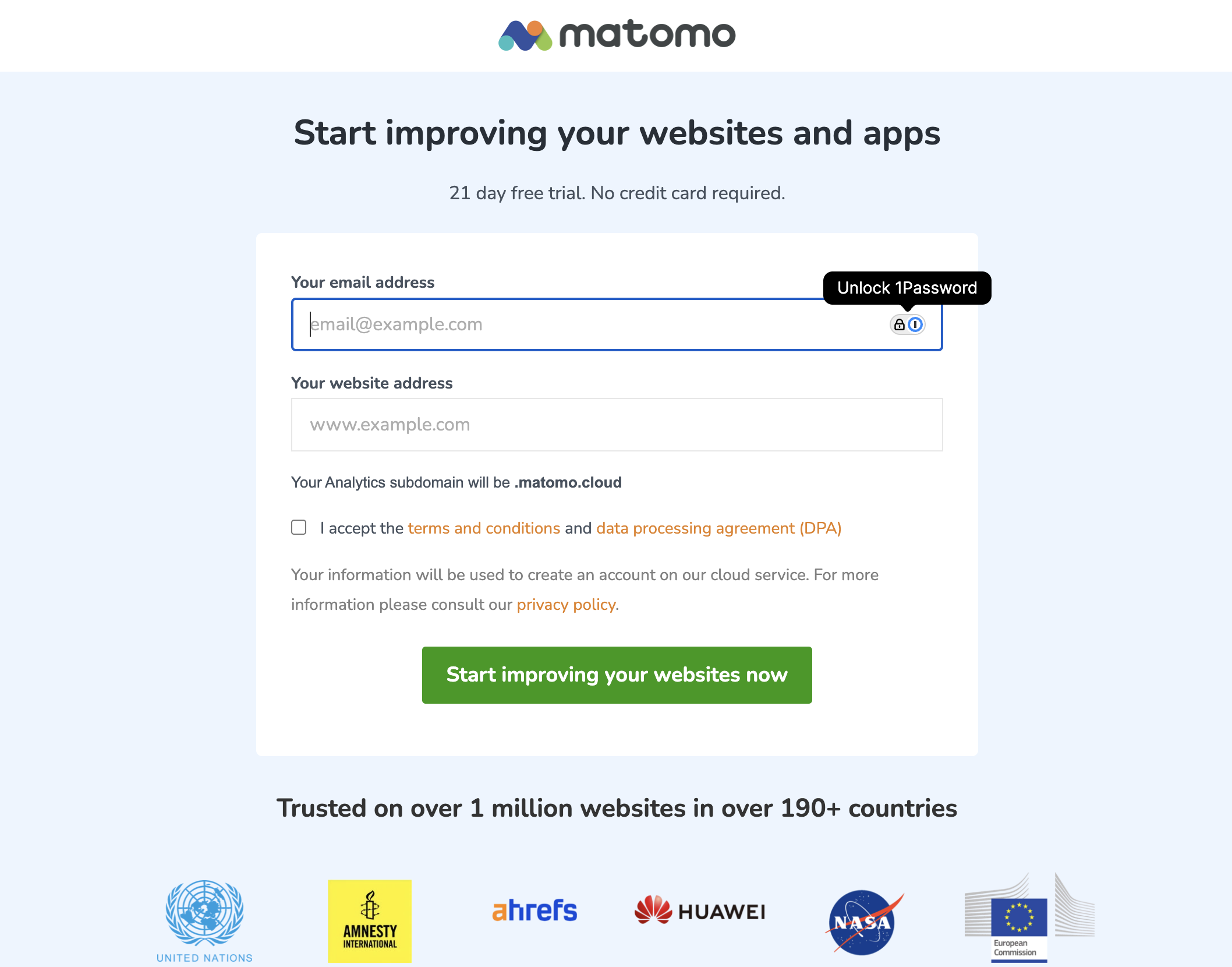 Create Matomo Account